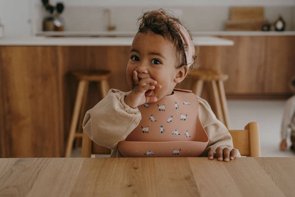 Bavoir en Silicone « Minouche rose »